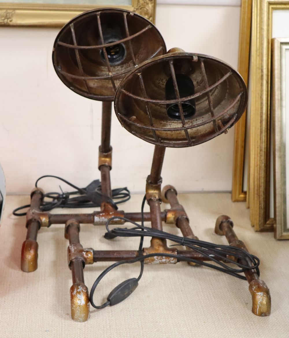 A pair of industrial lamps, non-adjustable, height 40cm